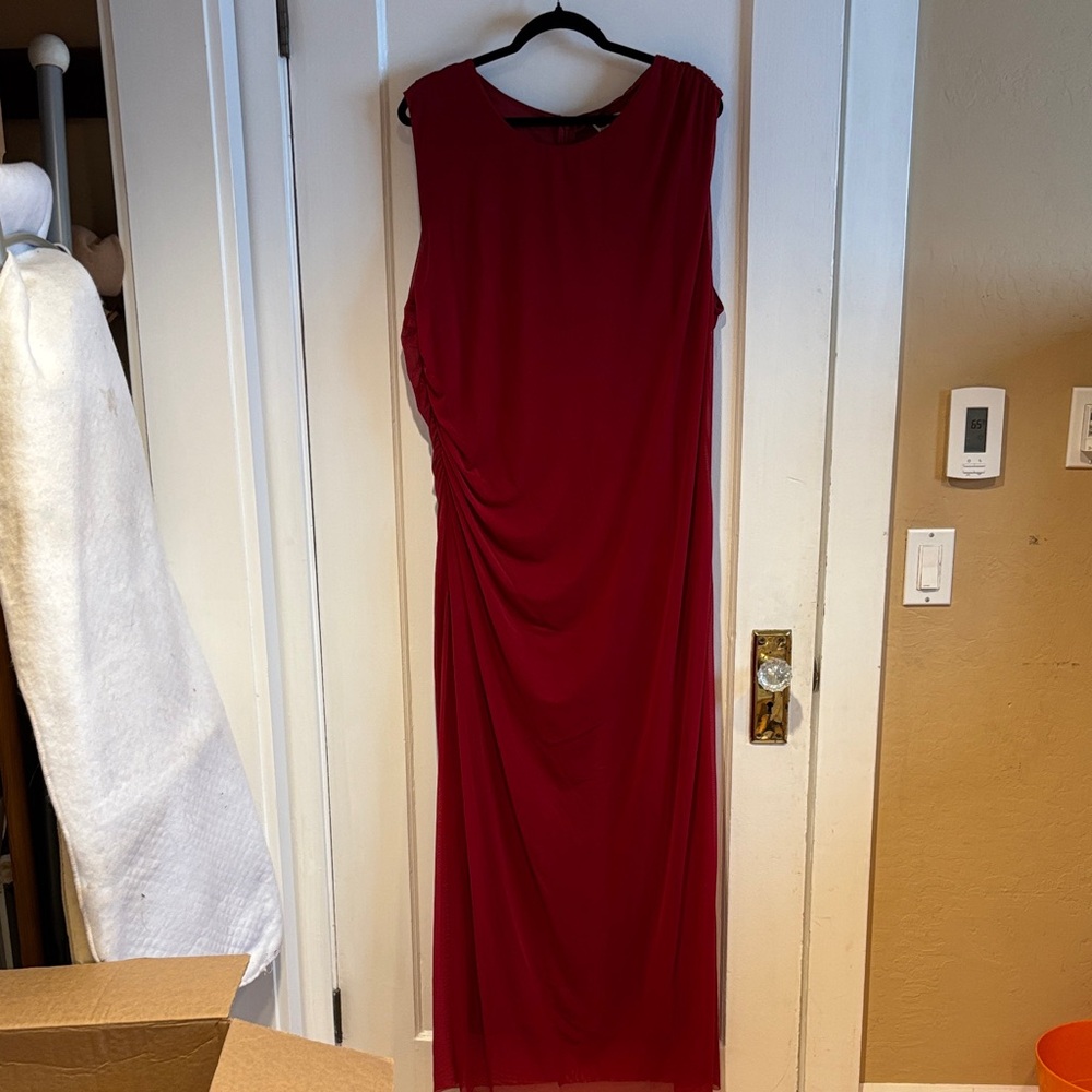 Sleeveless Red Maxi Dress with Side Draping
